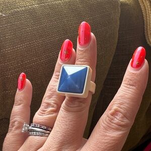 Marc by Marc Jacobs Blue Pyramid Square Ring with White Band